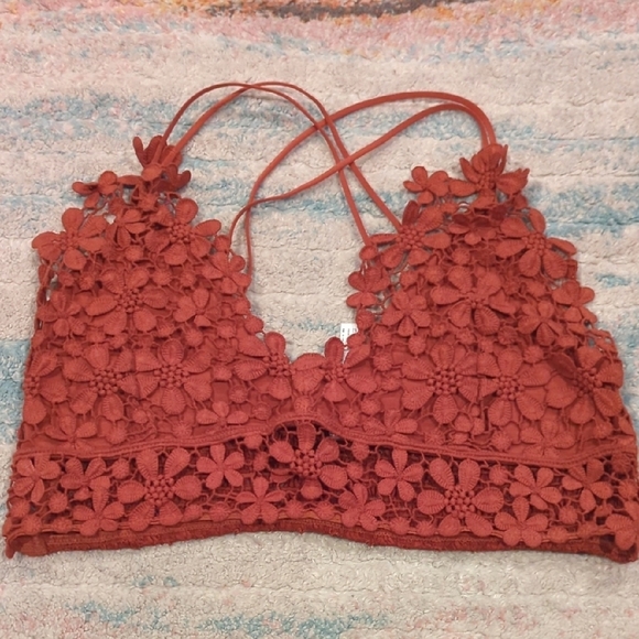 OB932329" Free People Intimately Miss Dazie Floral Lace Rust Bralette Medium - Picture 1 of 7